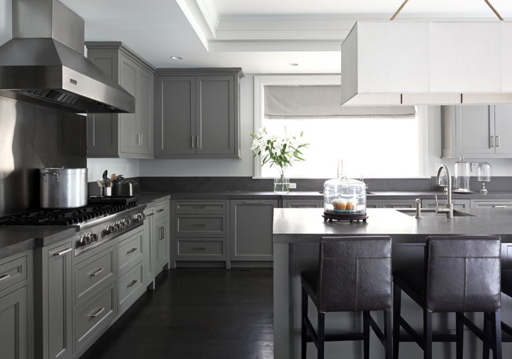 Gray Kitchen Cabinets, Dark Gray Kitchen Cabinets With Granite Countertops