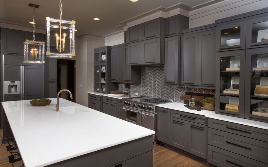 Gray Kitchen Cabinets, White Quartz Countertops With Light Grey Cabinets