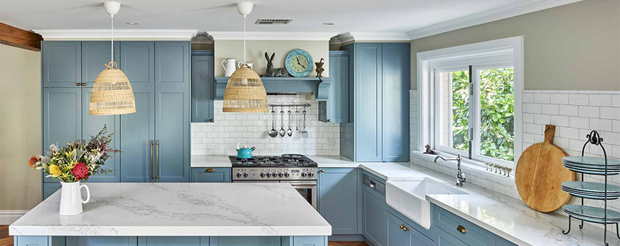 Transform your kitchen with stunning brand new Xterra Blue Shaker cabinets!		